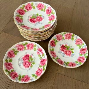 Vintage, 12 saucers, Queen Ann, Lady Alexander Rose, Pink Roses, Made in England